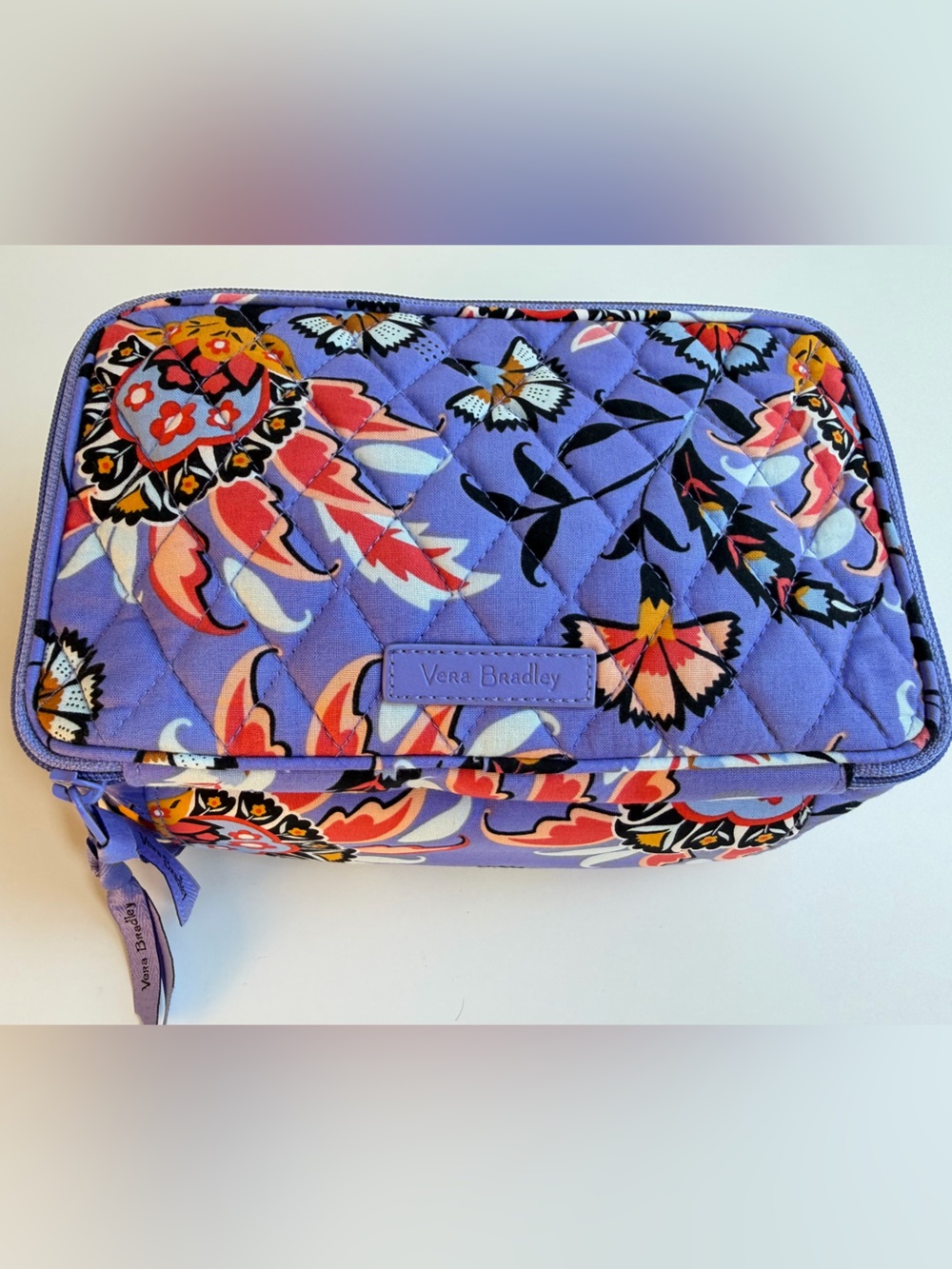 Vera Bradley Purple Floral Mural Garden Print Quilted Cosmetic Case NWOT